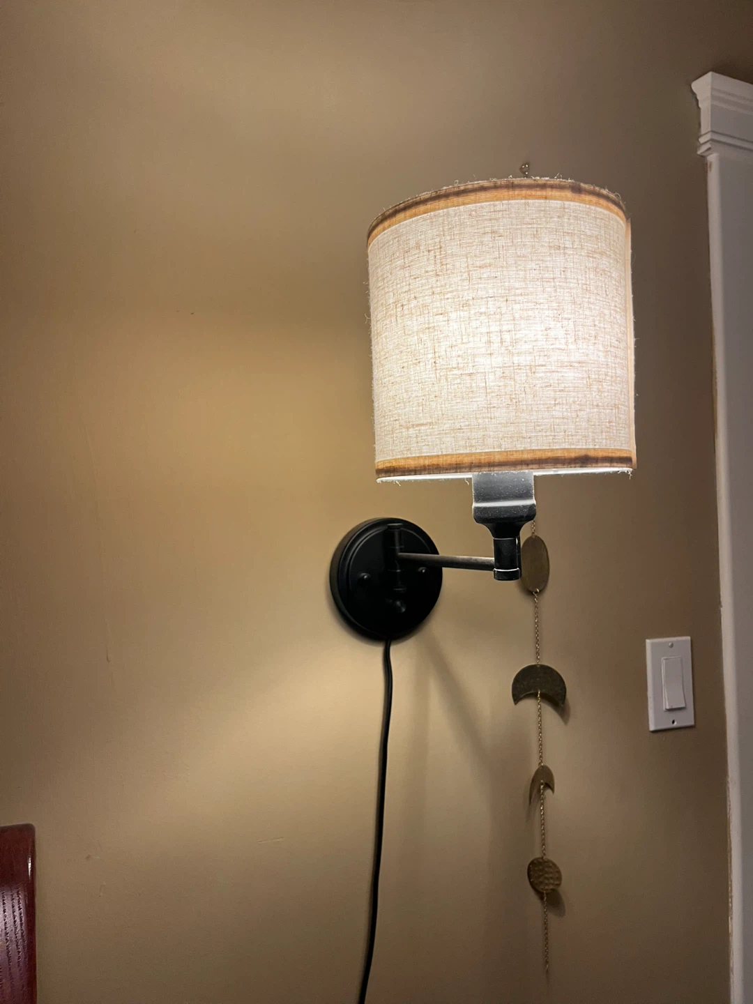 Black Swing Arm Wall Sconce Lamp with Linen Shade