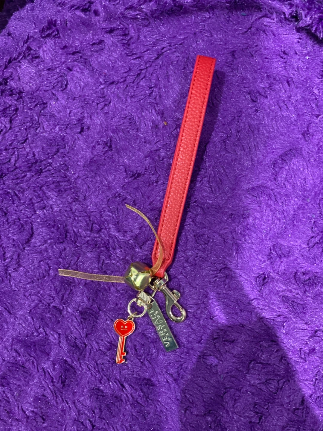 Red Leather Charm Keychain with Versace Charm