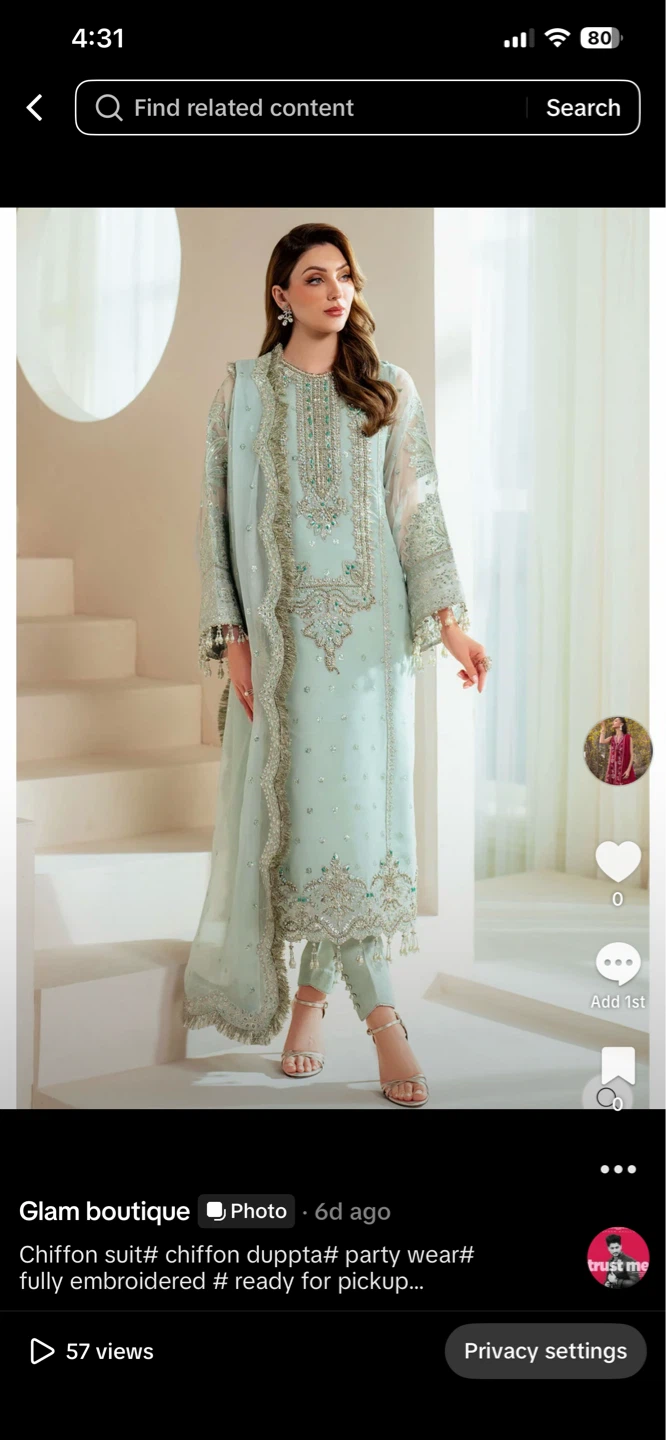 Chiffon Embroidered Party Wear Suit