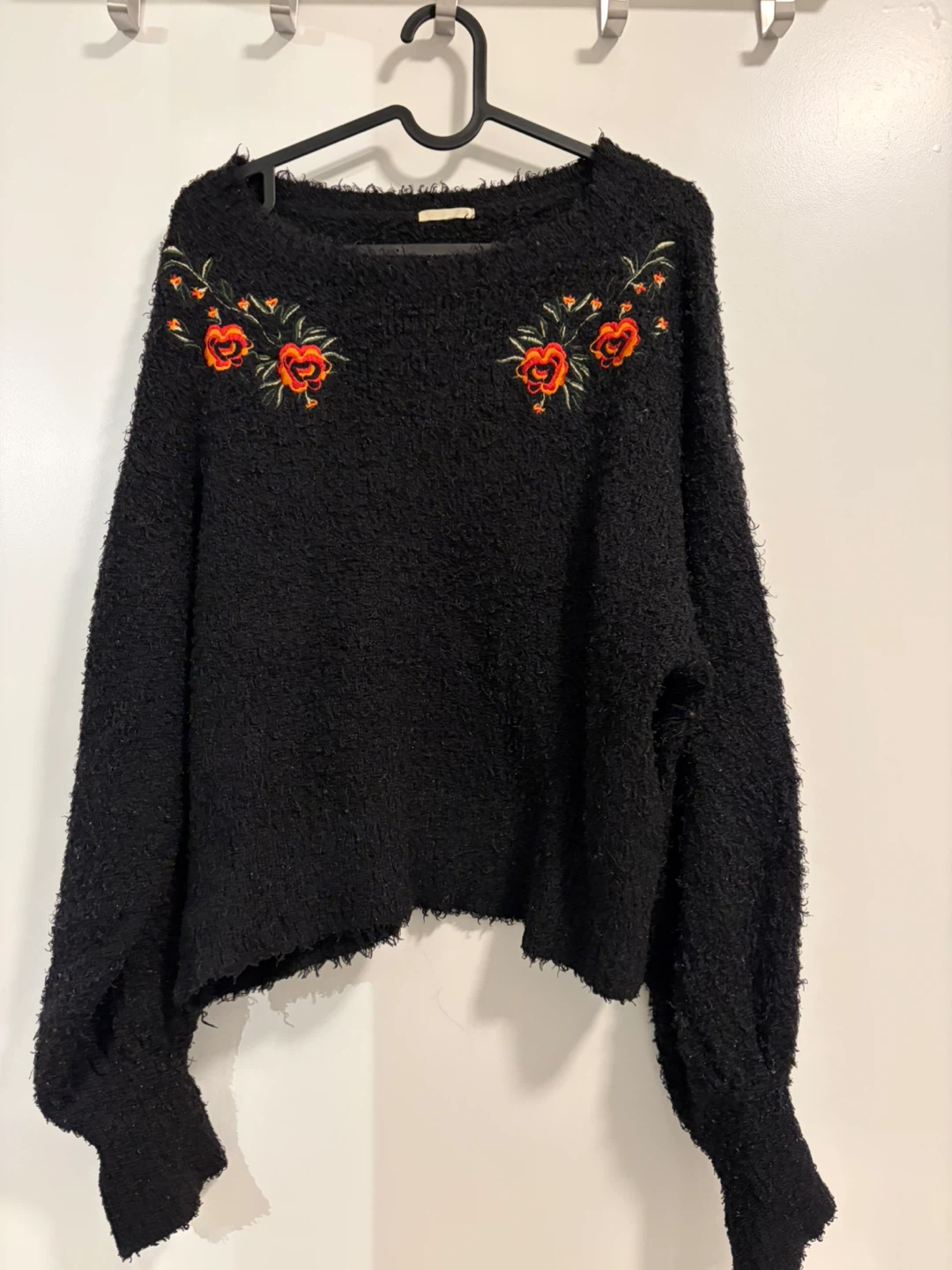 Black Embroidered Rose Sweater