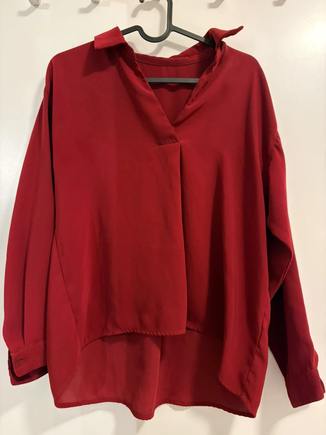 Red Long-Sleeve Collared Shirt