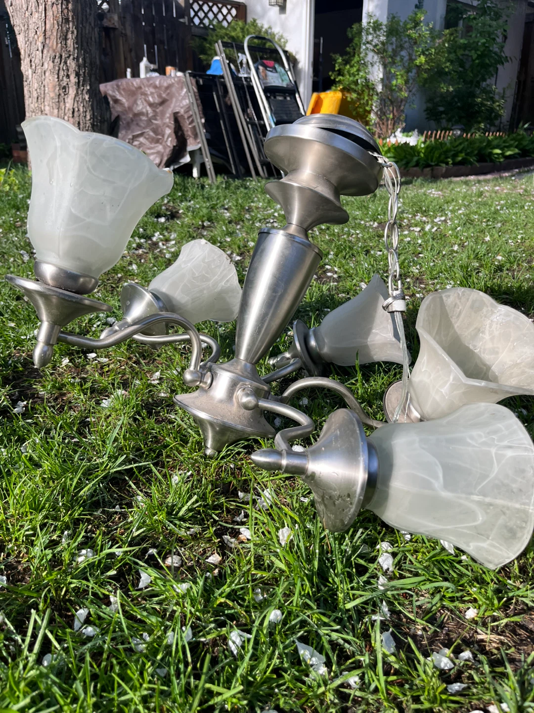 Satin Nickel 5-Light Chandelier with Frosted Glass Shades - photo 2