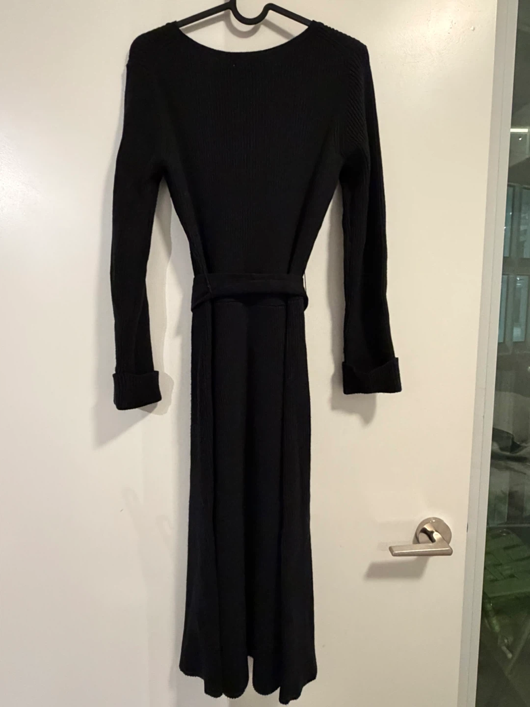 GU / Black Ribbed Long Sleeve Midi Dress with Belt - photo 2