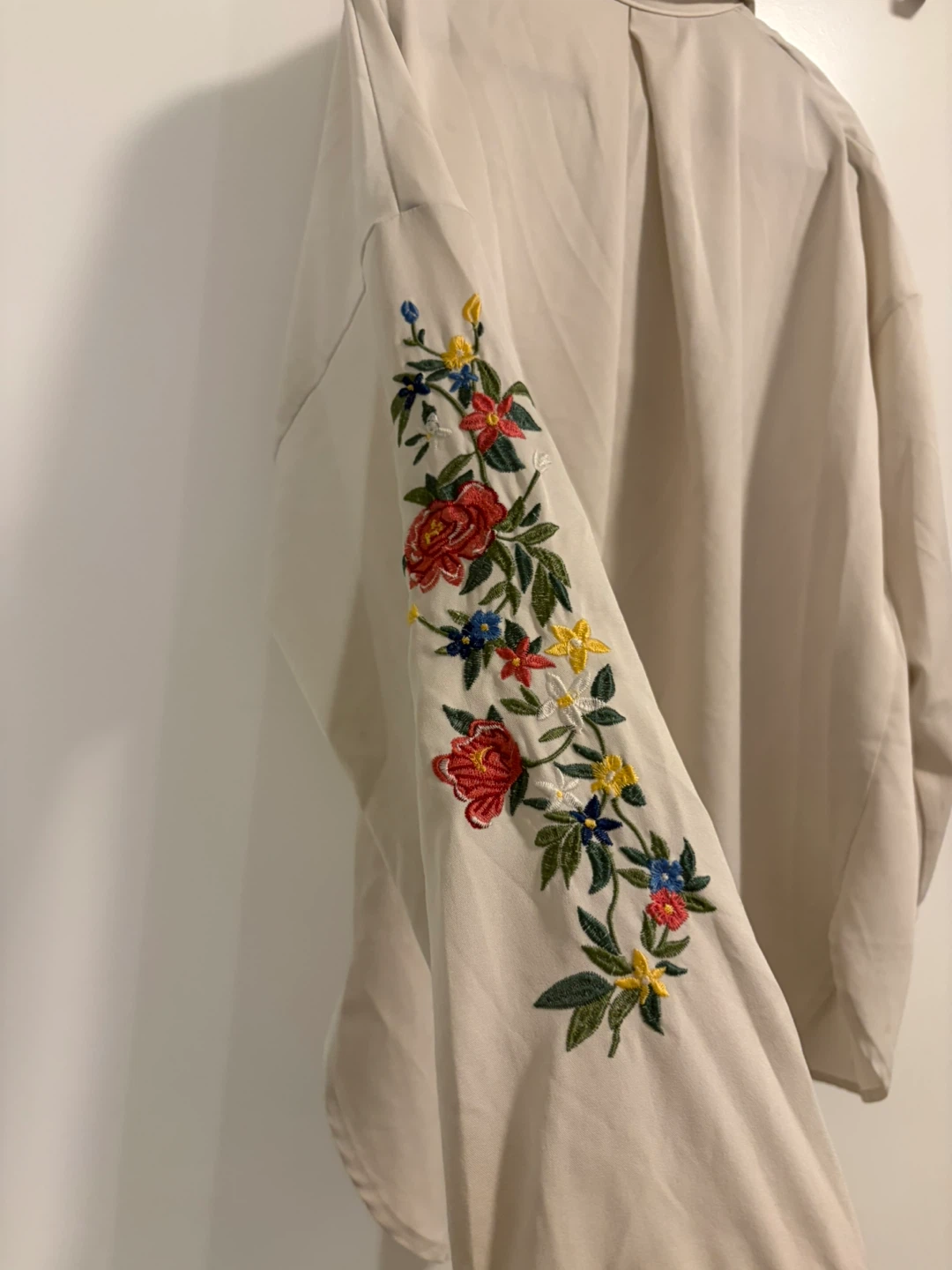 Cream Embroidered Long Sleeve Collared Shirt - photo 3