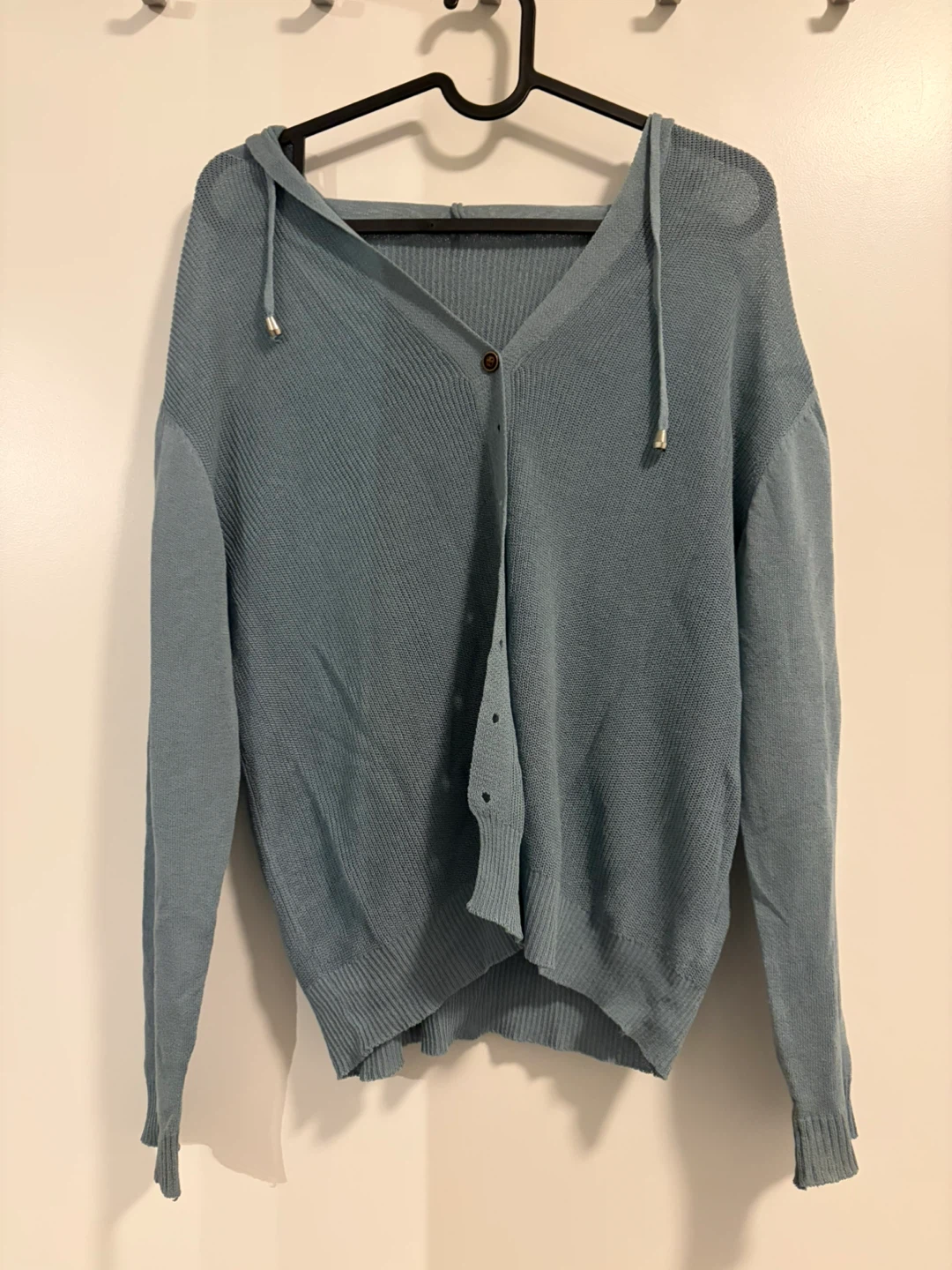 SHEIN / Blue Knit Button-Up Hoodie