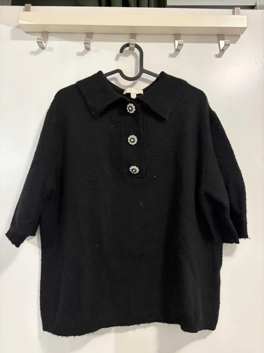 H&M / Black Collared Sweater with Embellished Buttons