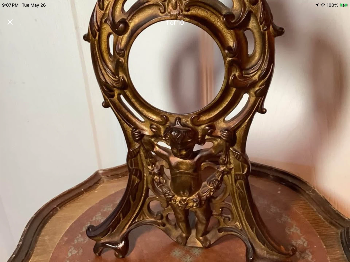 Ant/Victorian 1906 Brass Figural Cherub Clock Frame 🐞