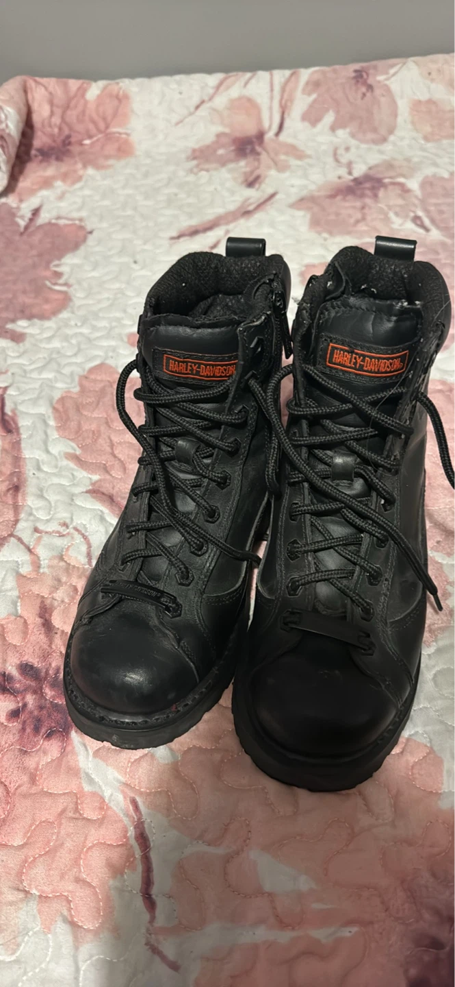 Harley-Davidson Black Leather Lace-Up Boots with Side Zipper - photo 2