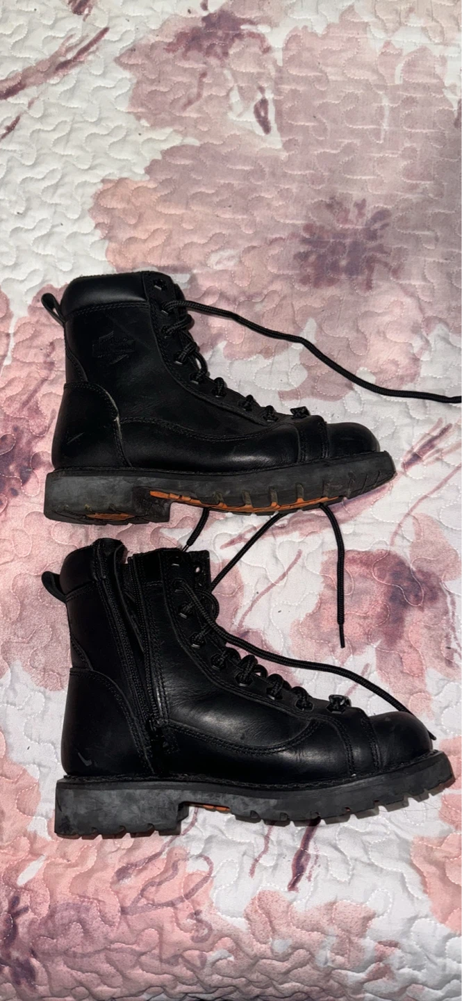Harley-Davidson Black Leather Lace-Up Boots with Side Zipper