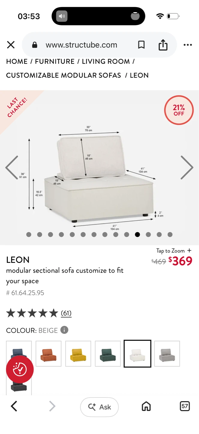Structube LEON Modular Sectional Sofa - Beige - photo 2