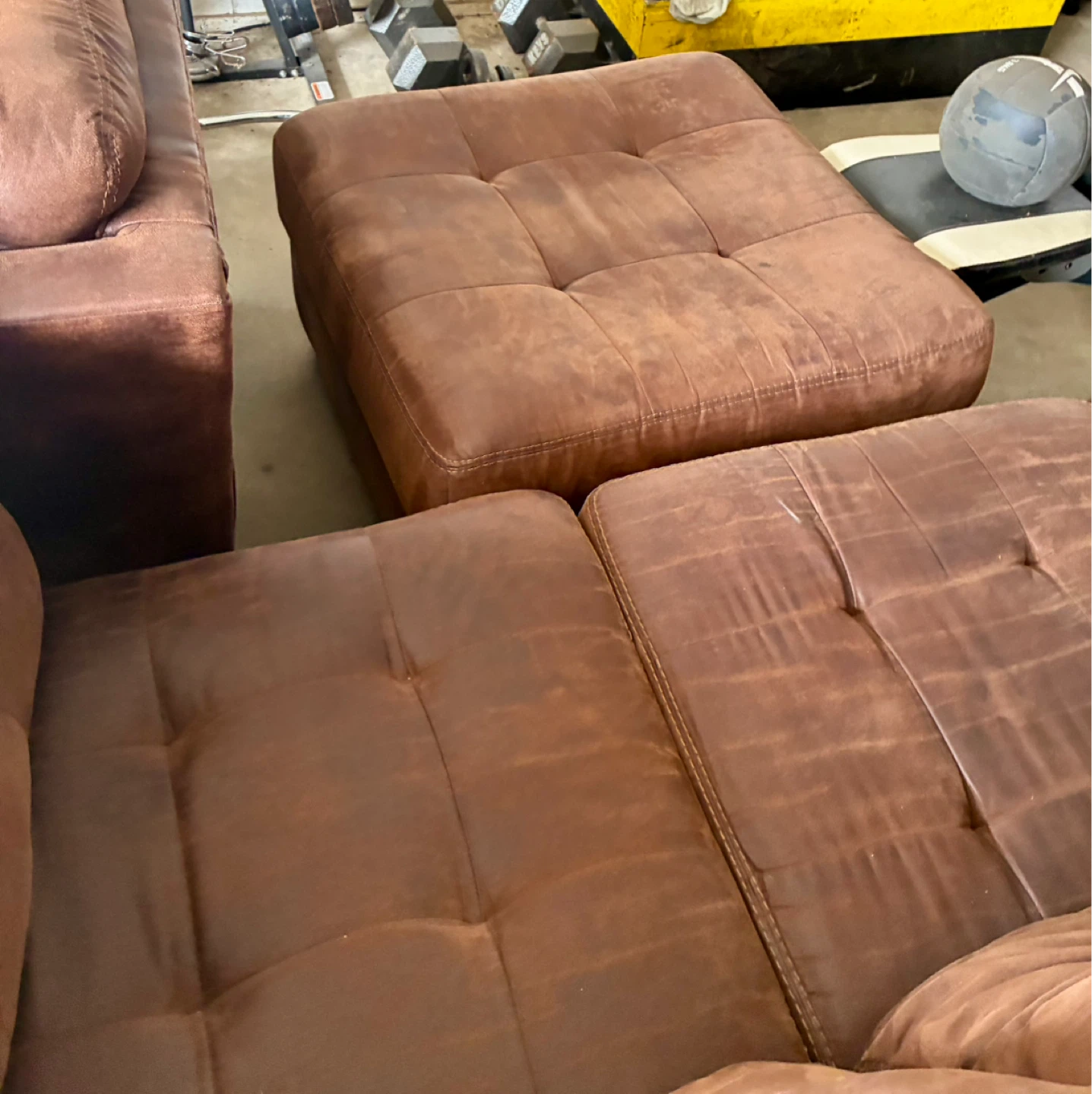 Brown Leather Tufted Sectional Sofa with Chaise - photo 3