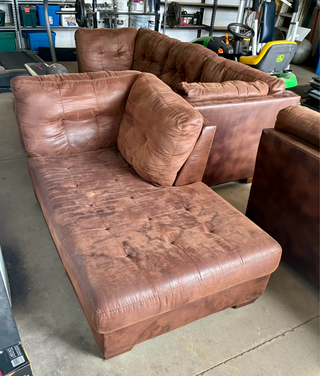 Brown Leather Tufted Sectional Sofa with Chaise - photo 4