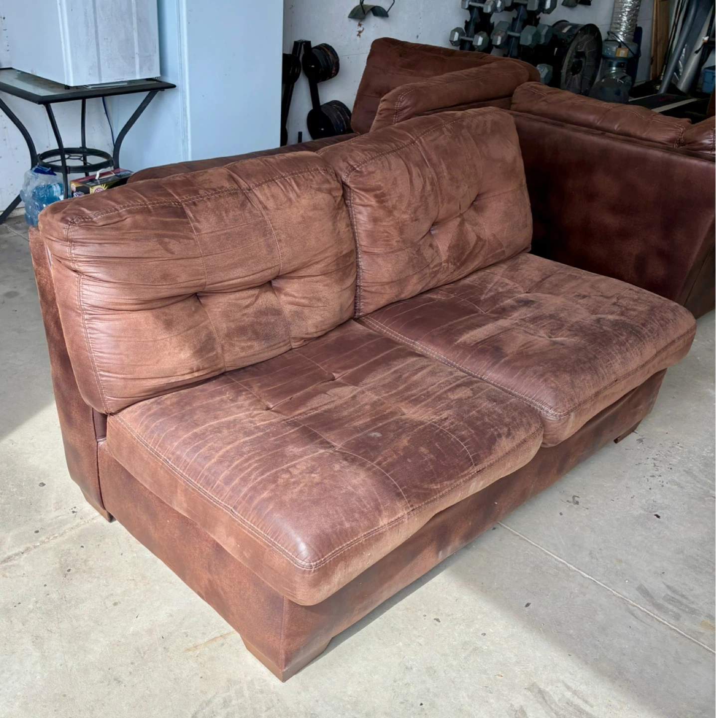 Brown Leather Tufted Sectional Sofa with Chaise - photo 2