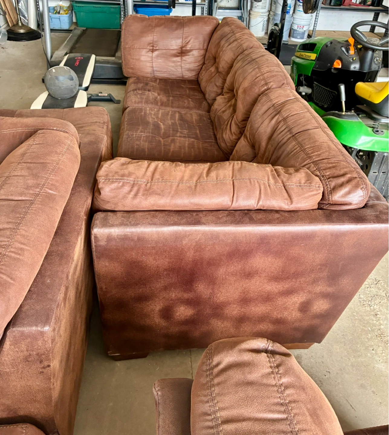 Brown Leather Tufted Sectional Sofa with Chaise