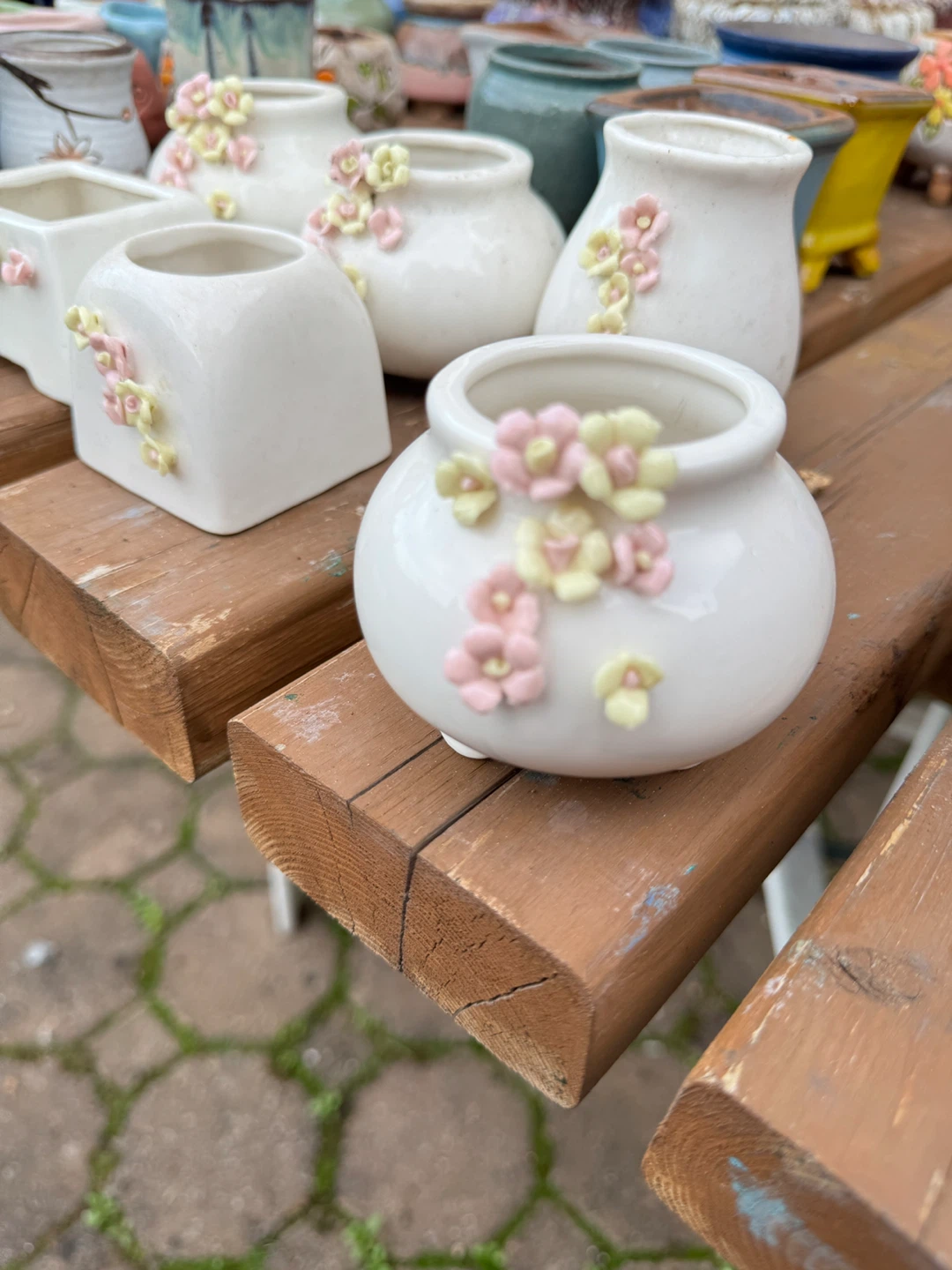 White Ceramic Planter with Pink and Yellow Flowers - photo 2