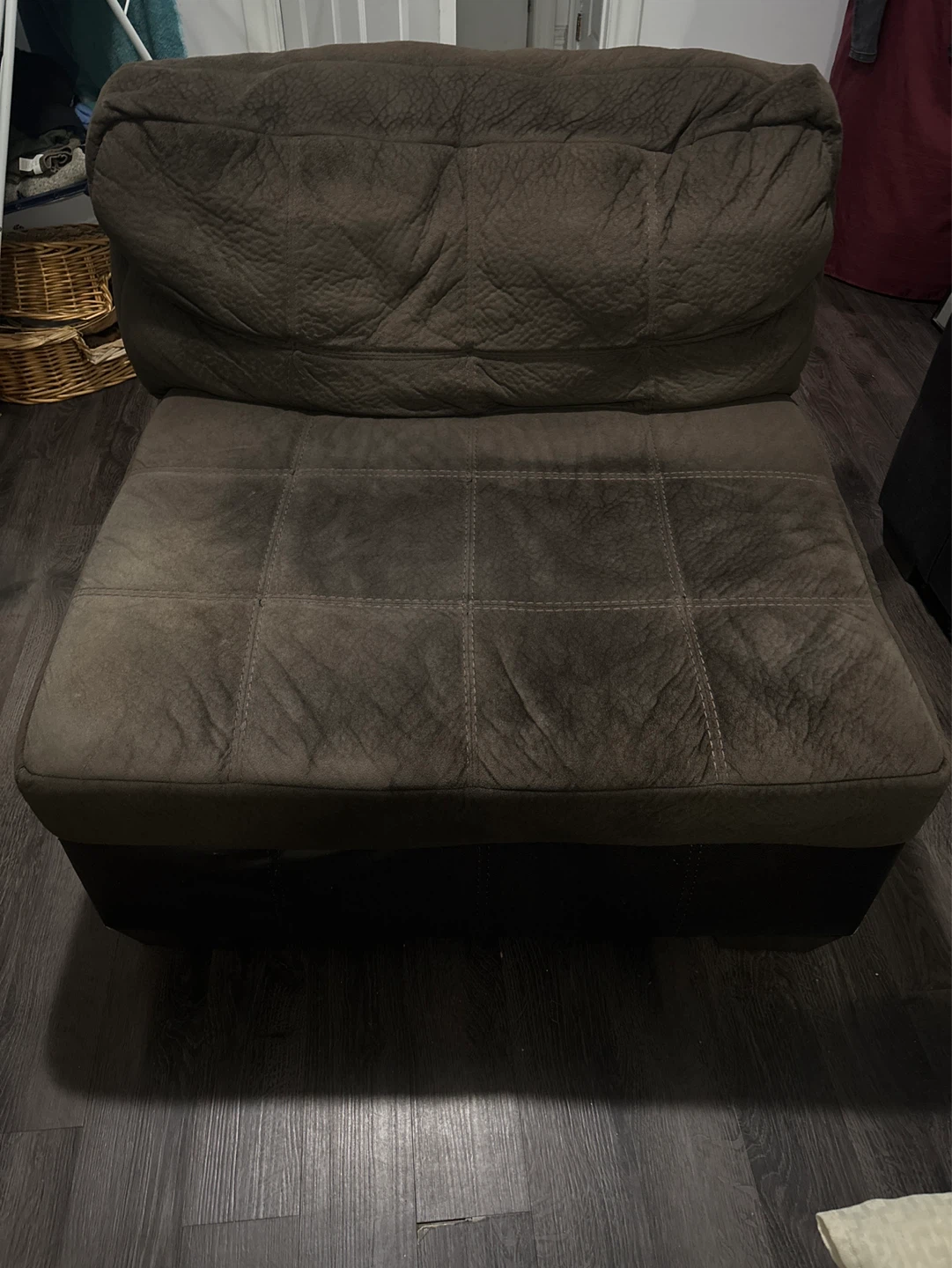 Brown & Faux Leather Sofa