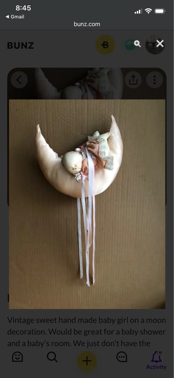 Vintage Handmade Baby Girl Moon Decoration
