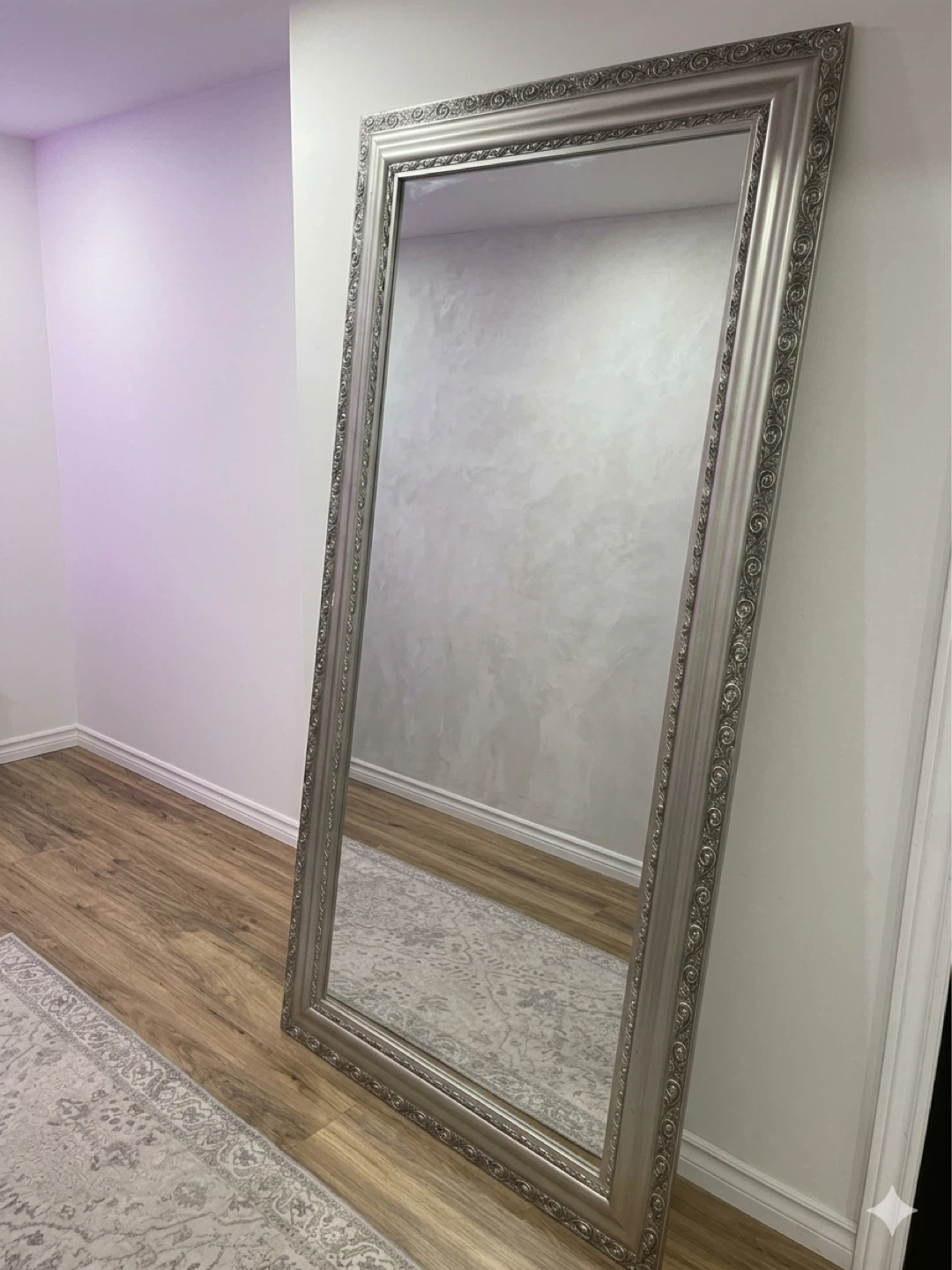 Ornate Silver Full Length Standing Mirror