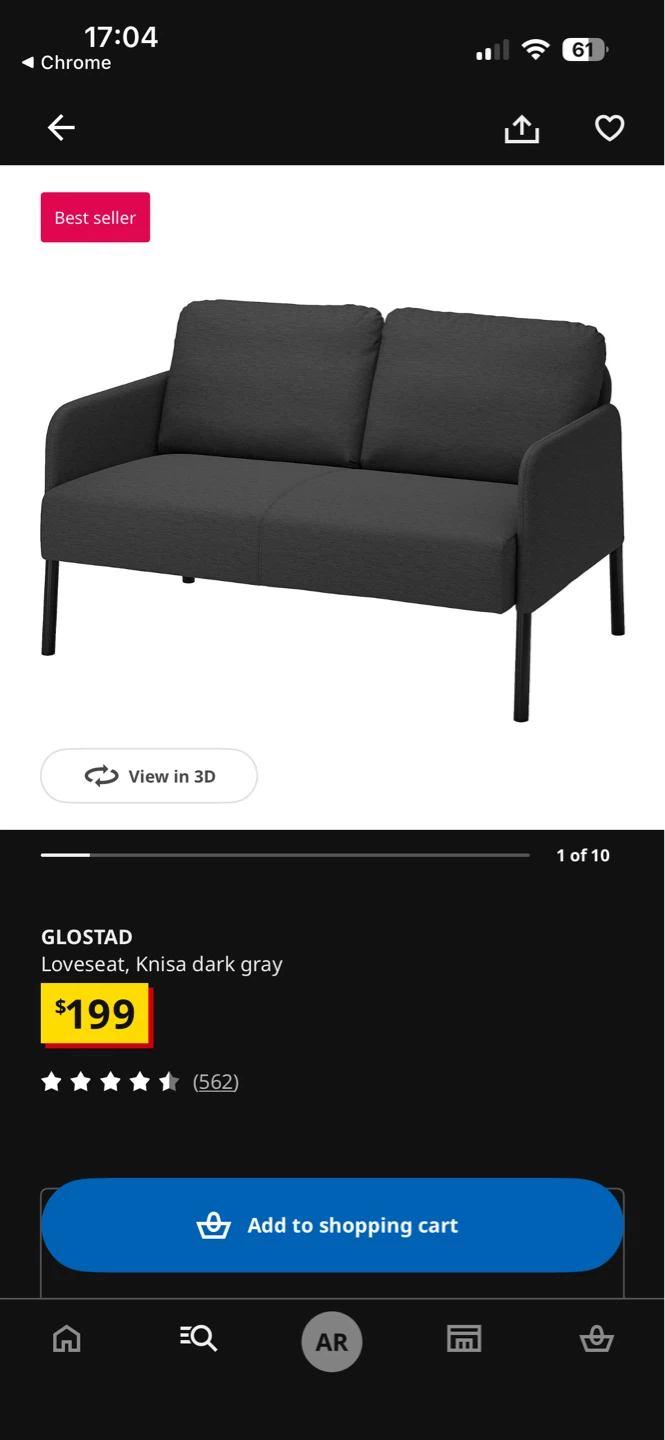 IKEA GLÖSTAD Loveseat - Knisa Dark Gray