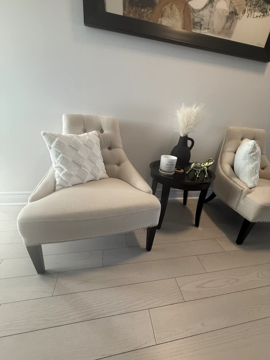 Cream pair of Tufted Accent Chairs with Studded Trim - photo 2