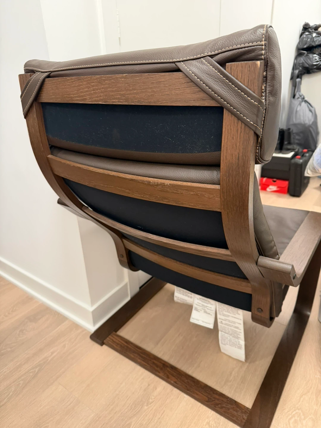 Ikea Brown Leather Armchair with Wood Frame - photo 3