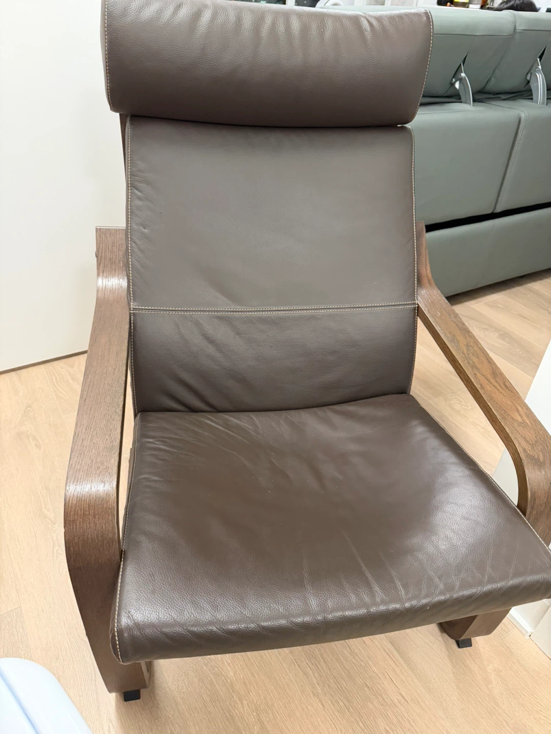 Ikea Brown Leather Armchair with Wood Frame