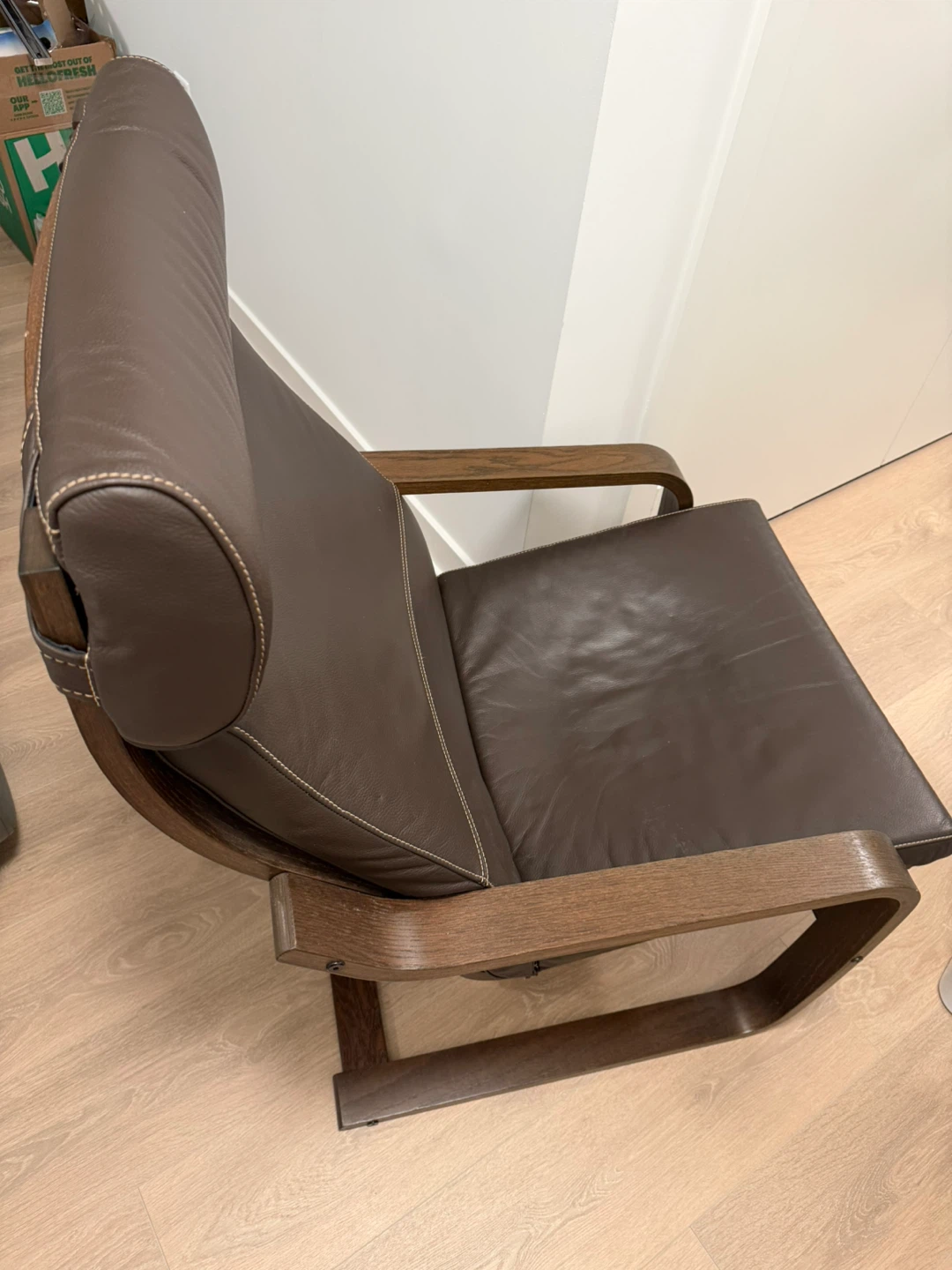 Ikea Brown Leather Armchair with Wood Frame - photo 2