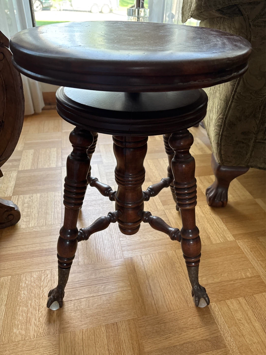 Antique Wooden Piano Stool with Claw Feet - photo 2
