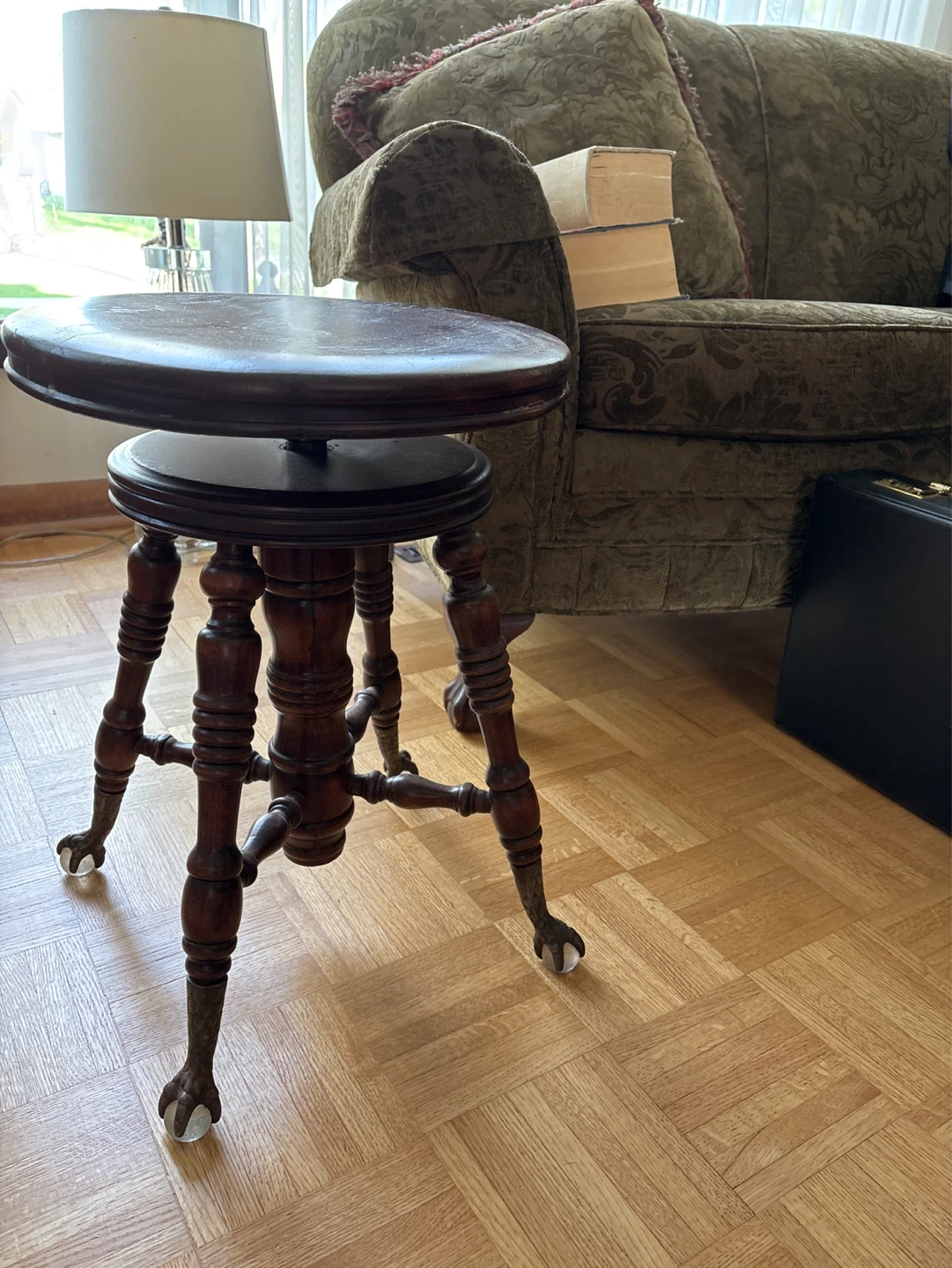 Antique Wooden Piano Stool with Claw Feet