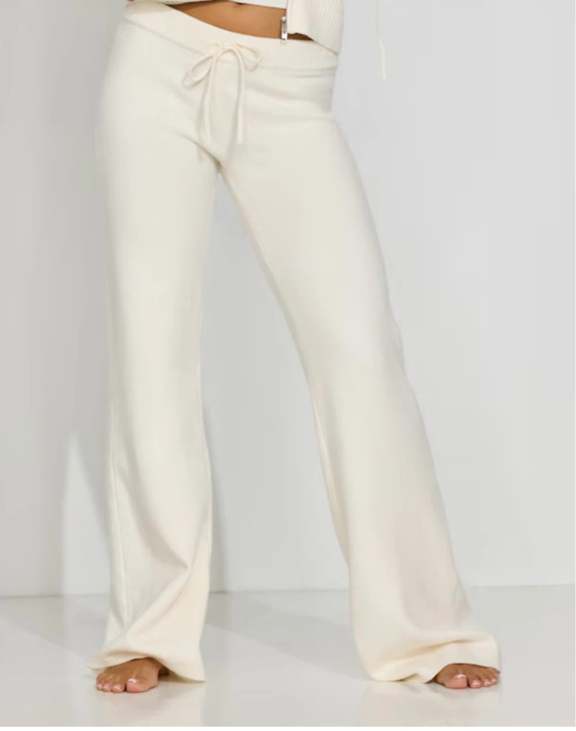Cream Knit Flare Pants