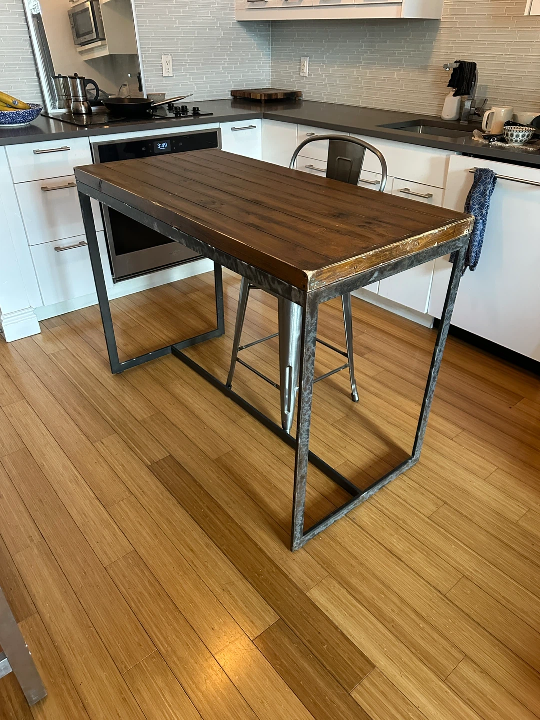 VINTAGE INDUSTRIAL COUNTER KITCHEN ISLAND RECLAIMED WOOD STEEL