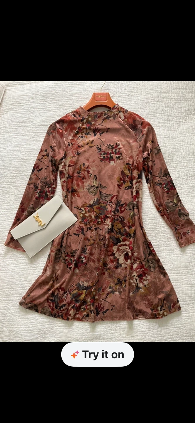 Crushed Velvet Floral Dress