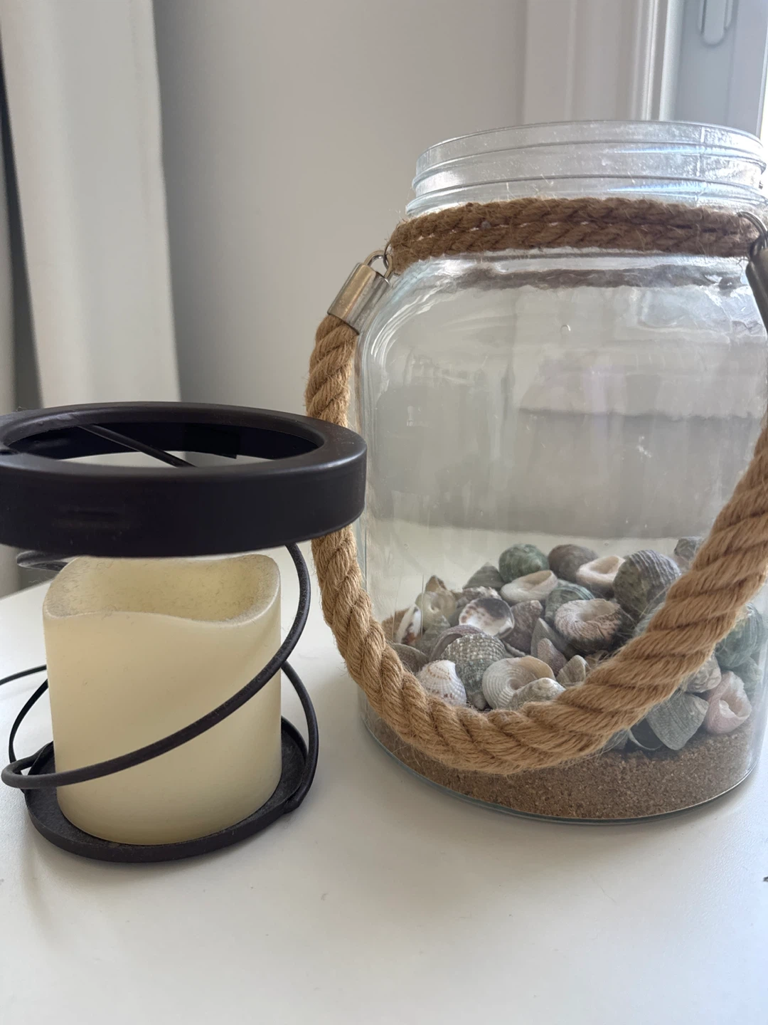 Glass Jar Candle Lantern with Seashells and Sand - photo 3
