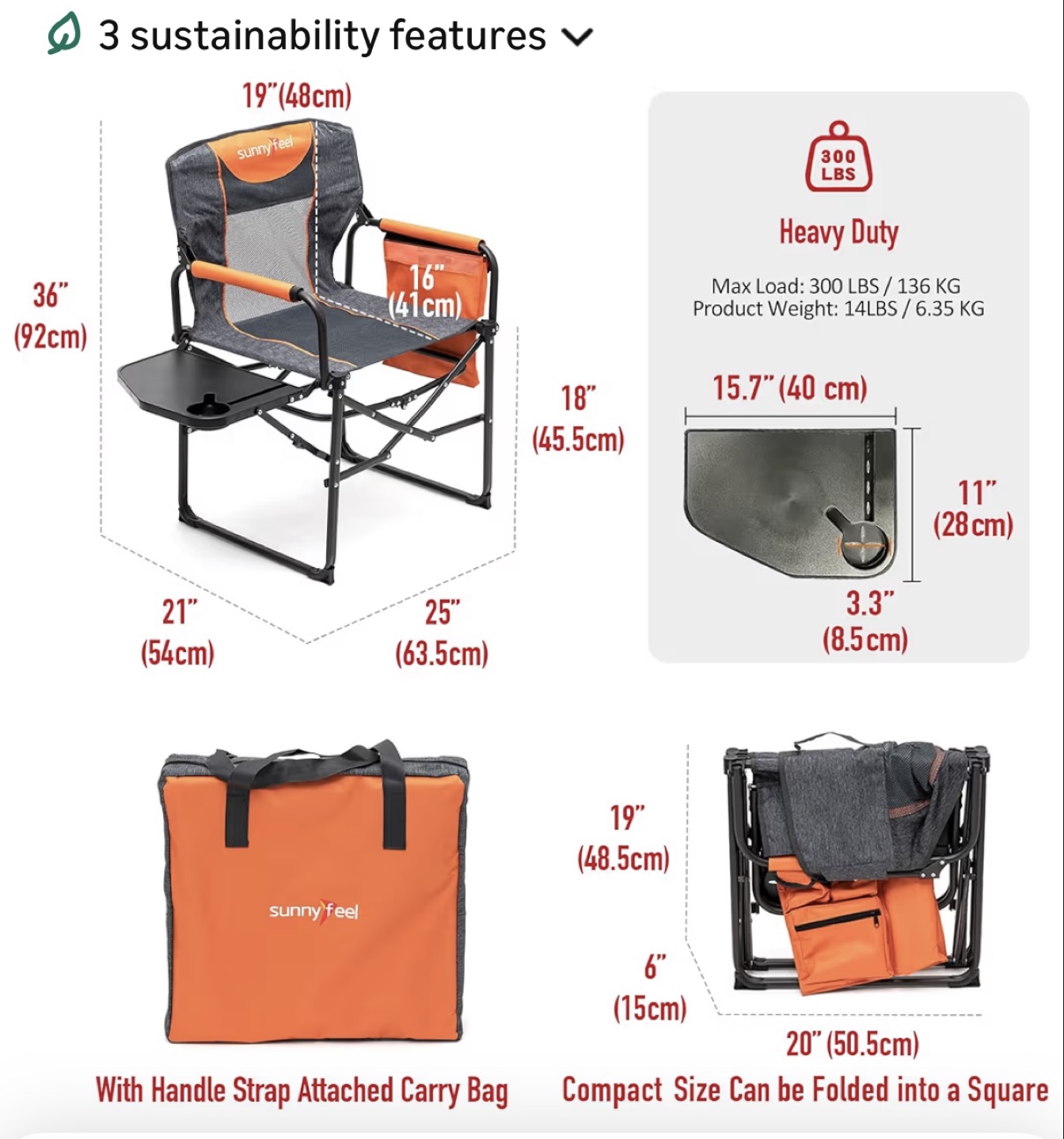 SunnyFeel Folding Camping Chair with Side Table and Carry Bag - photo 3