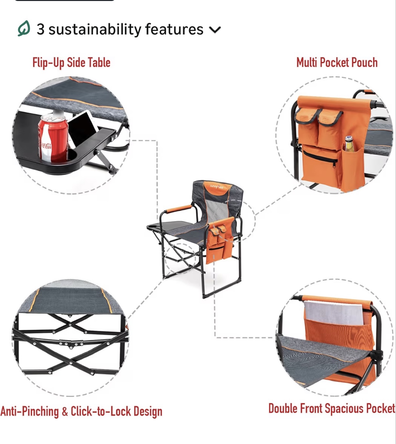 SunnyFeel Folding Camping Chair with Side Table and Carry Bag - photo 4