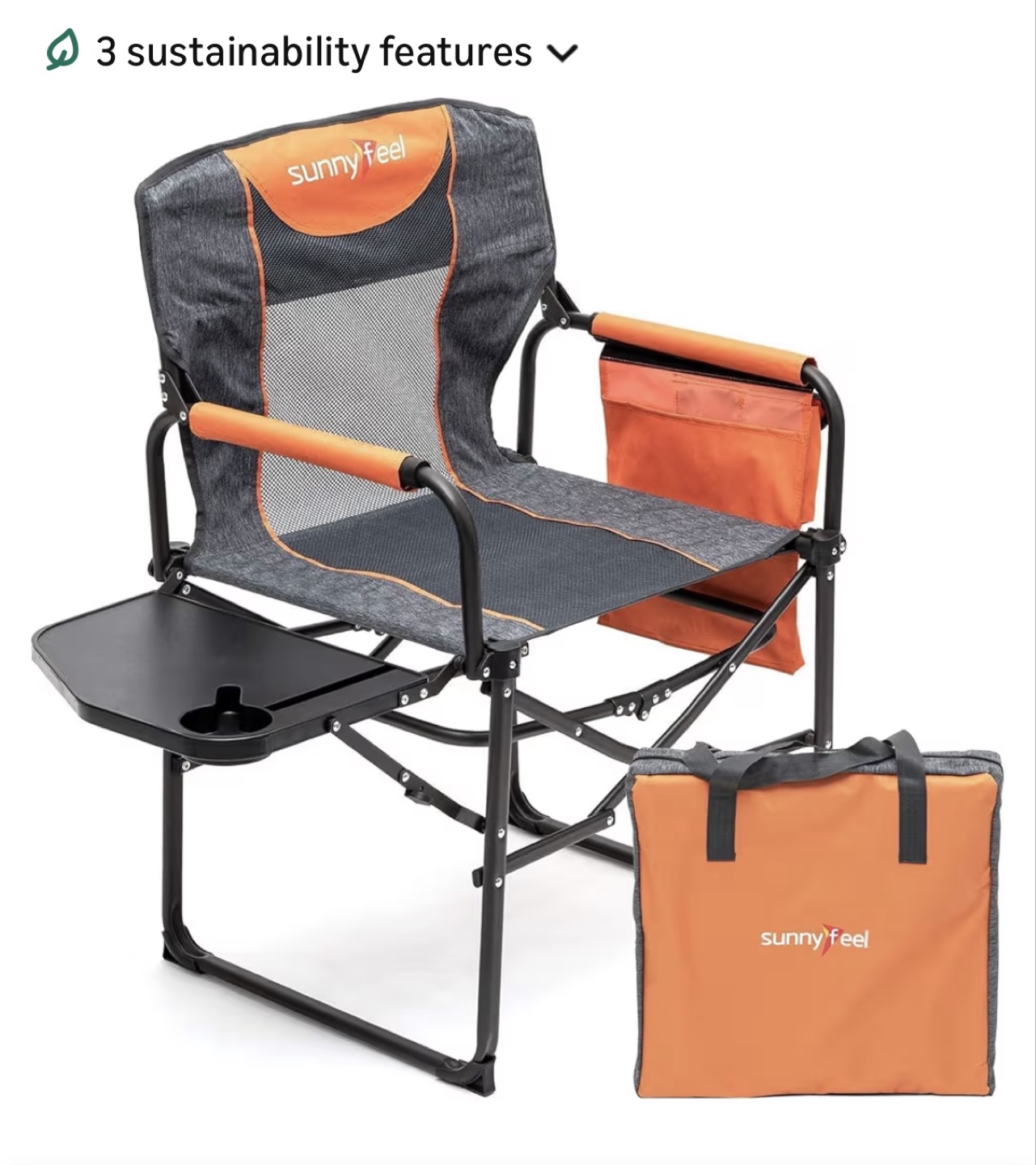 SunnyFeel Folding Camping Chair with Side Table and Carry Bag