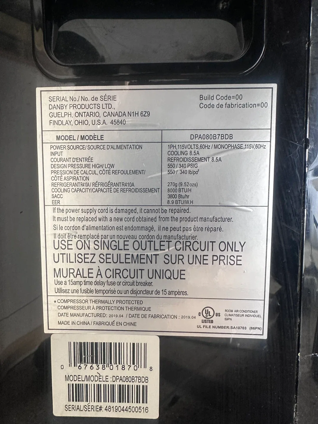 Danby DPA080B7BDB Portable Air Conditioner - photo 3
