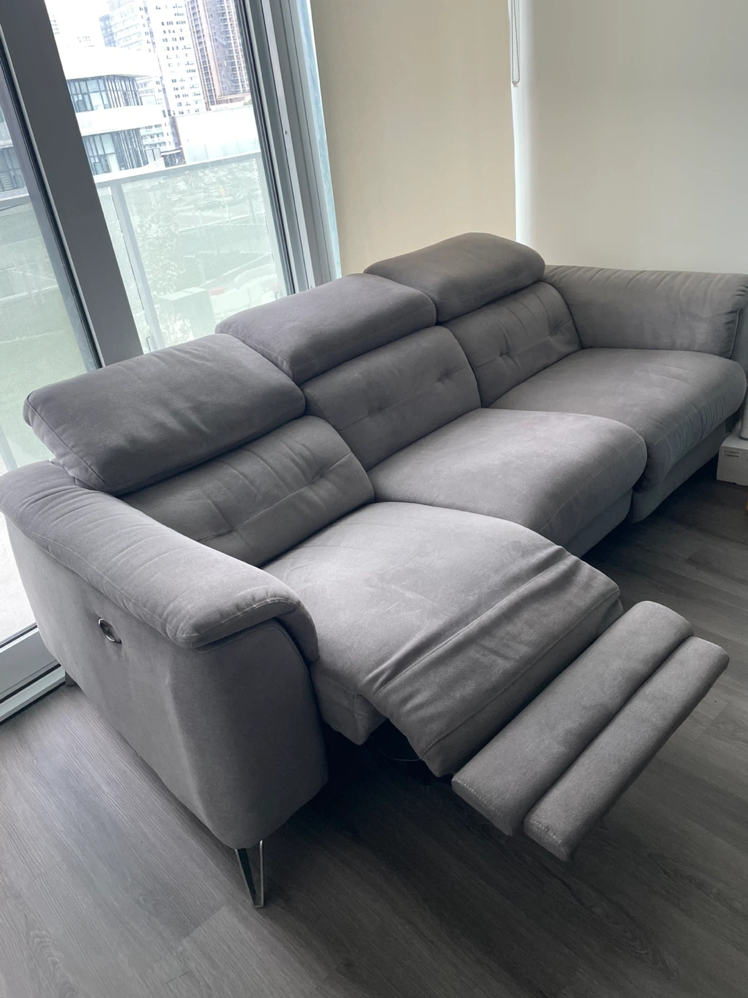 Grey Sectional 3 Seater Sofa with Power Recliner