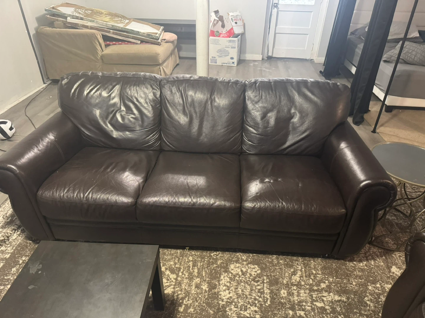 Dark Brown Leather Sofa - photo 3