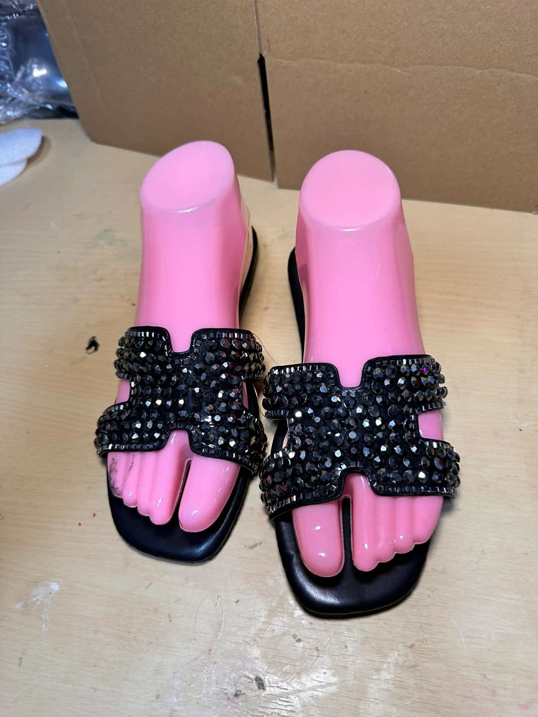 Black Embellished Slide Sandals - photo 2