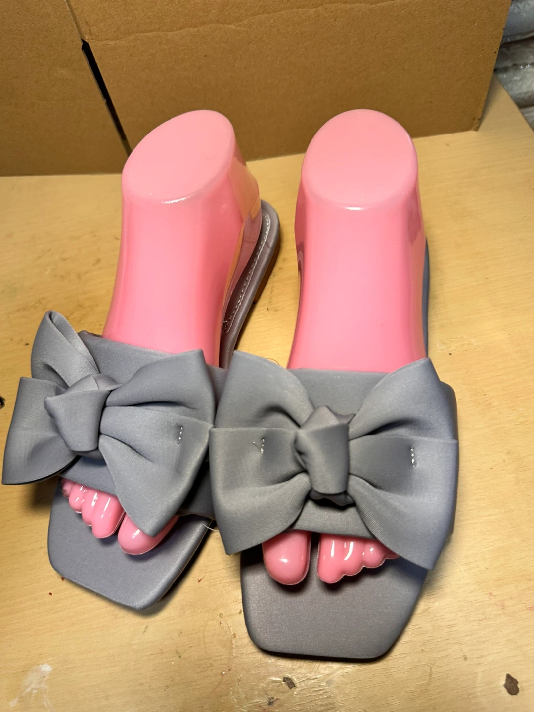 Grey Bow Slide Sandals