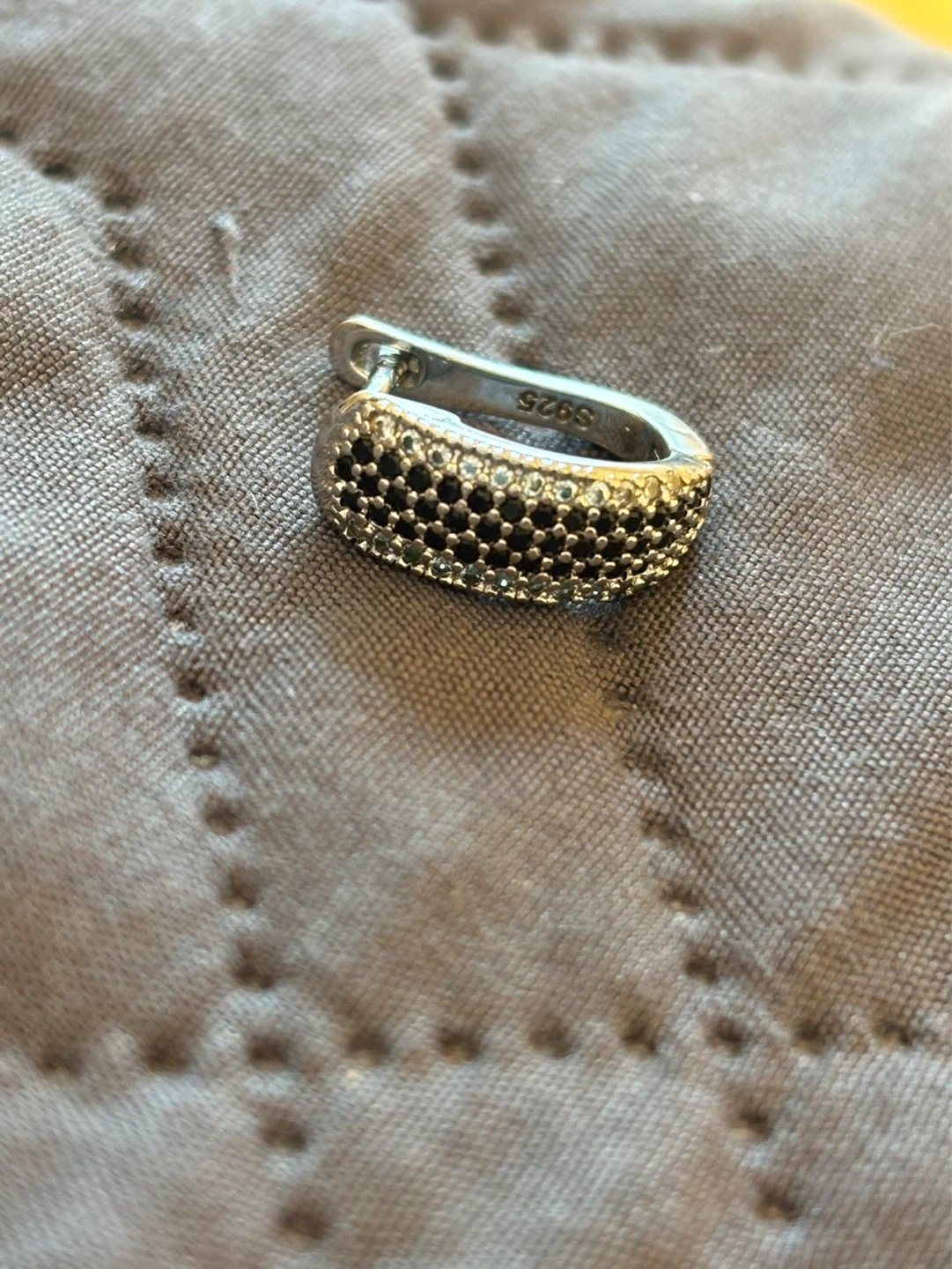 Sterling Silver Hoop Earrings with Black and Clear Stones - photo 2