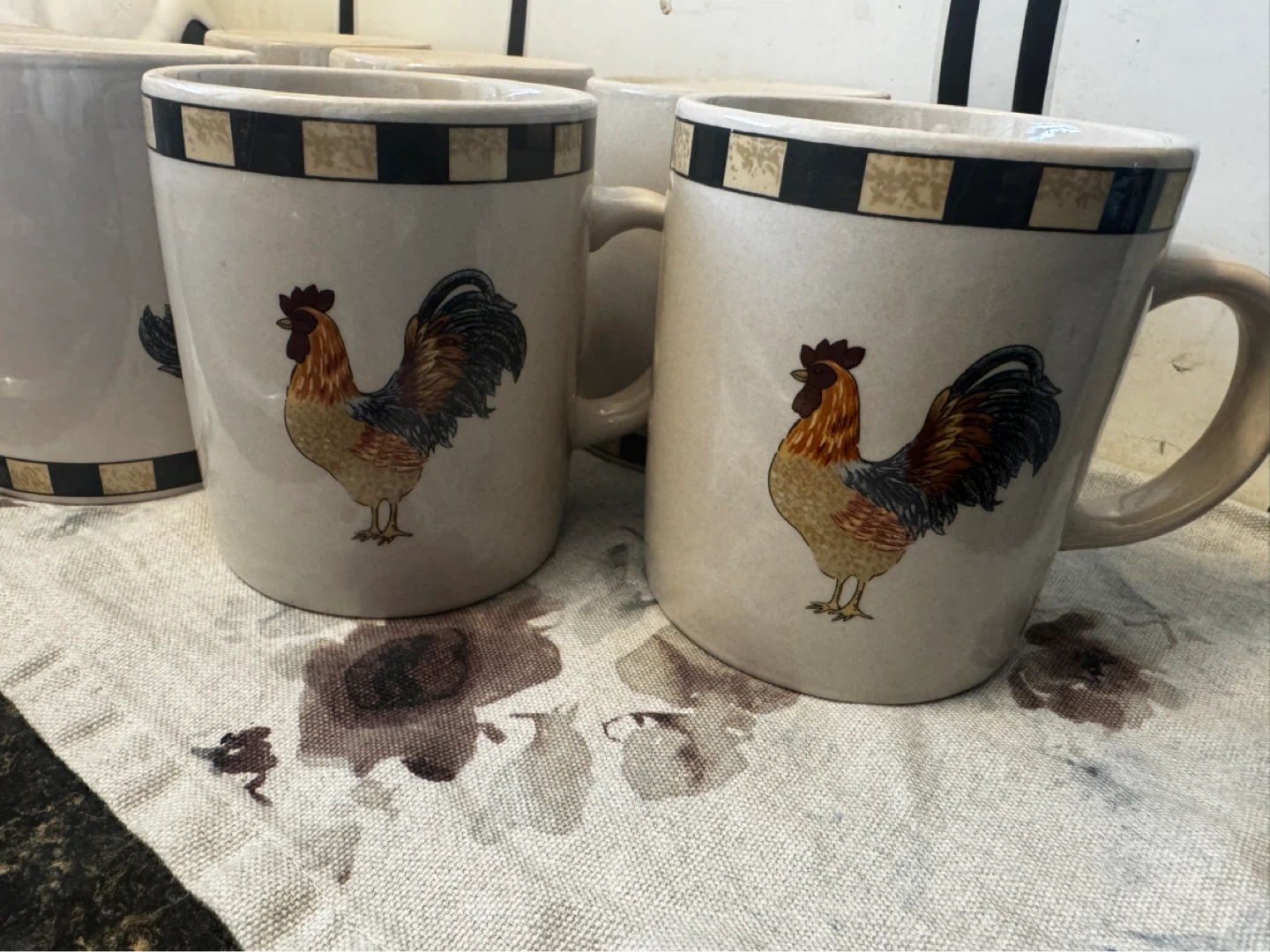 Set of 7 Gibson Ceramic Rooster Mugs