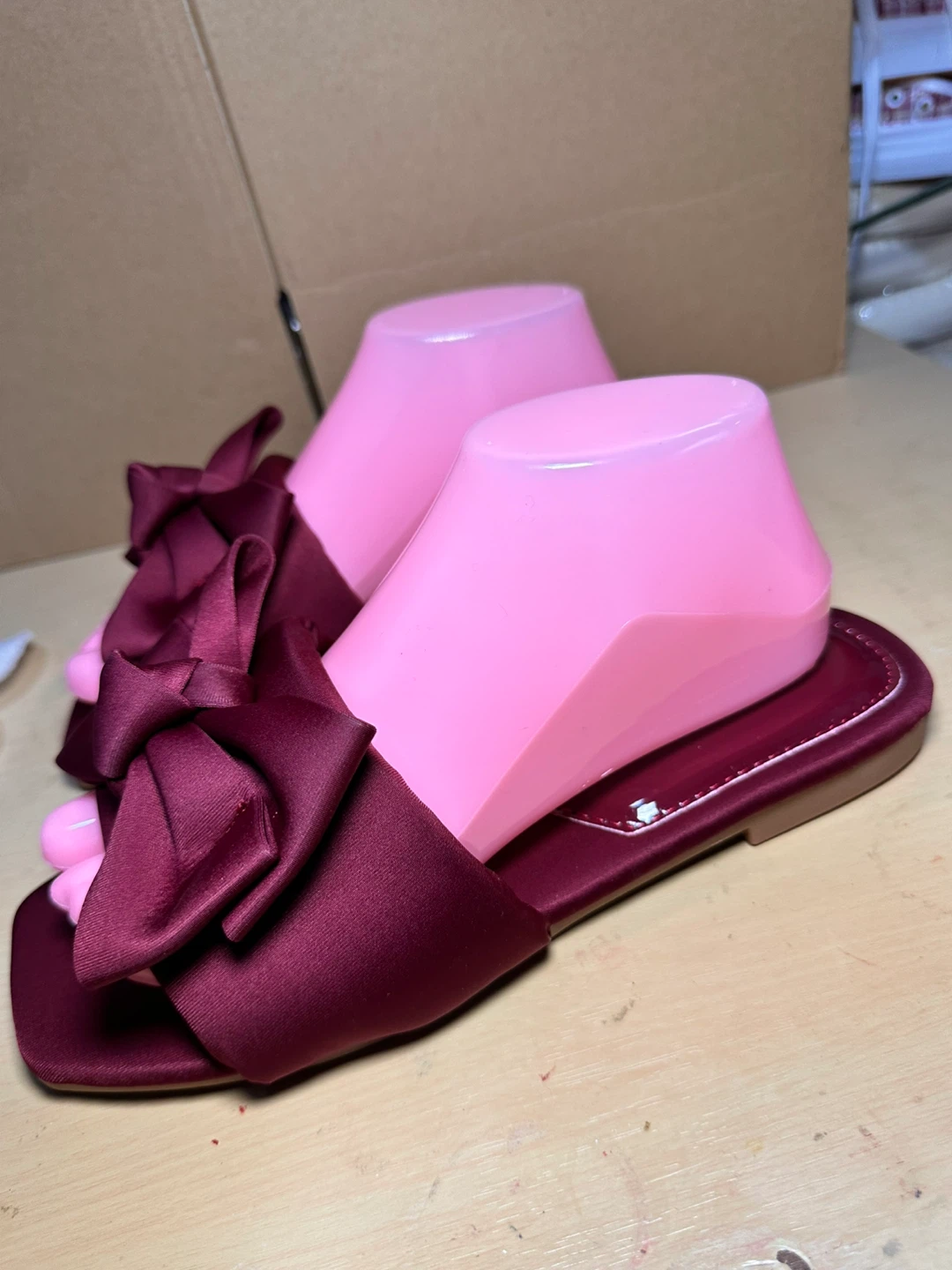 Maroon Bow Slide Sandals Women's Size Unknown