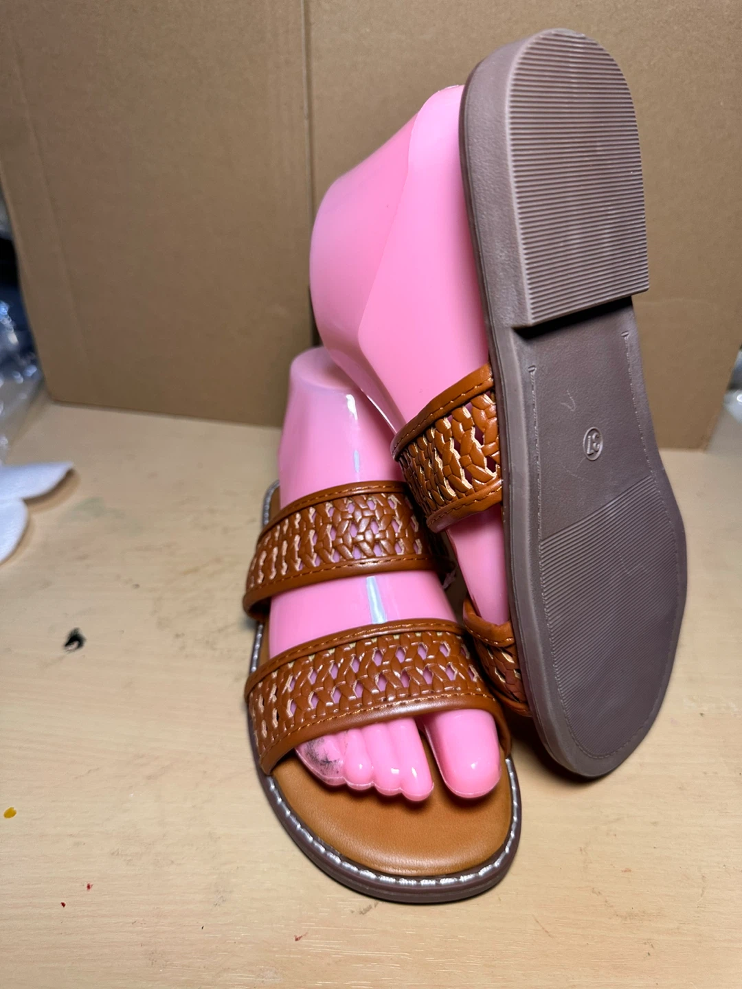 Women's Brown Woven Strap Slide Sandals - photo 3