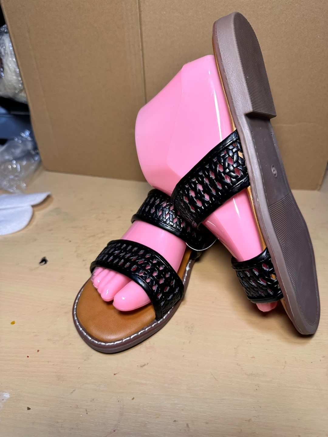 Black Woven Strap Slide Sandals - photo 3