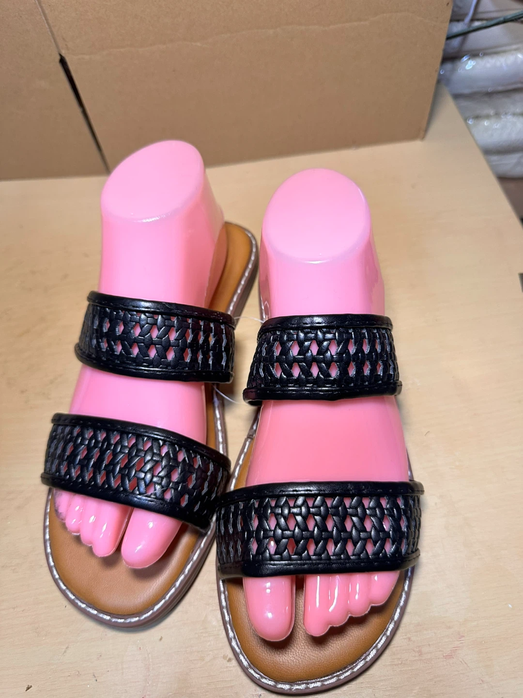 Black Woven Strap Slide Sandals - photo 2
