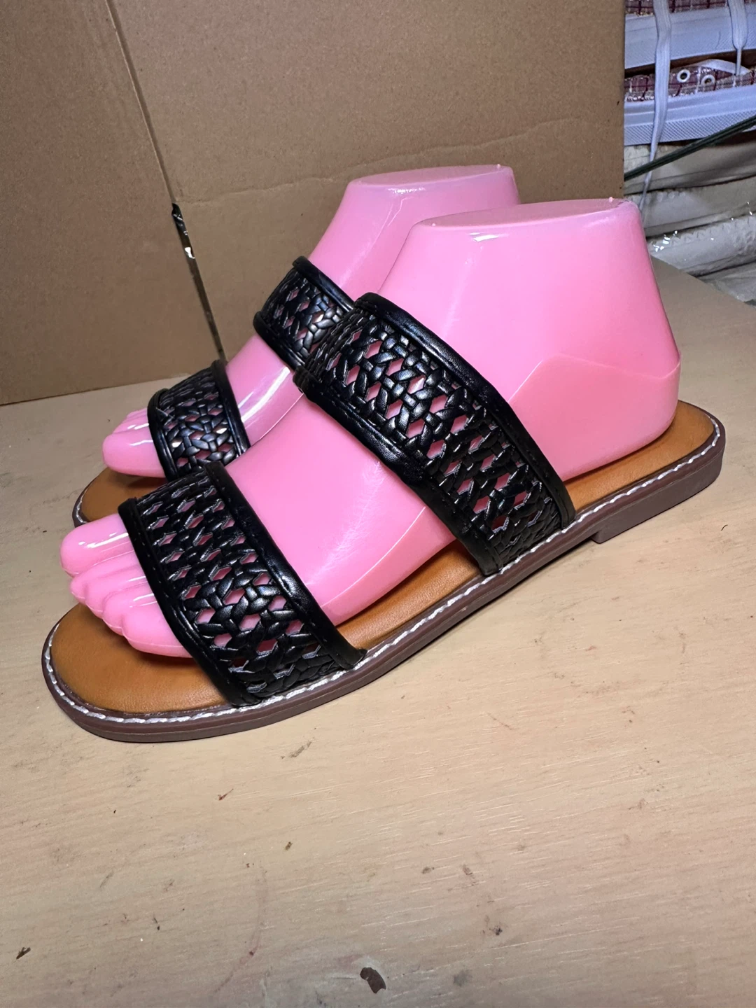 Black Woven Strap Slide Sandals