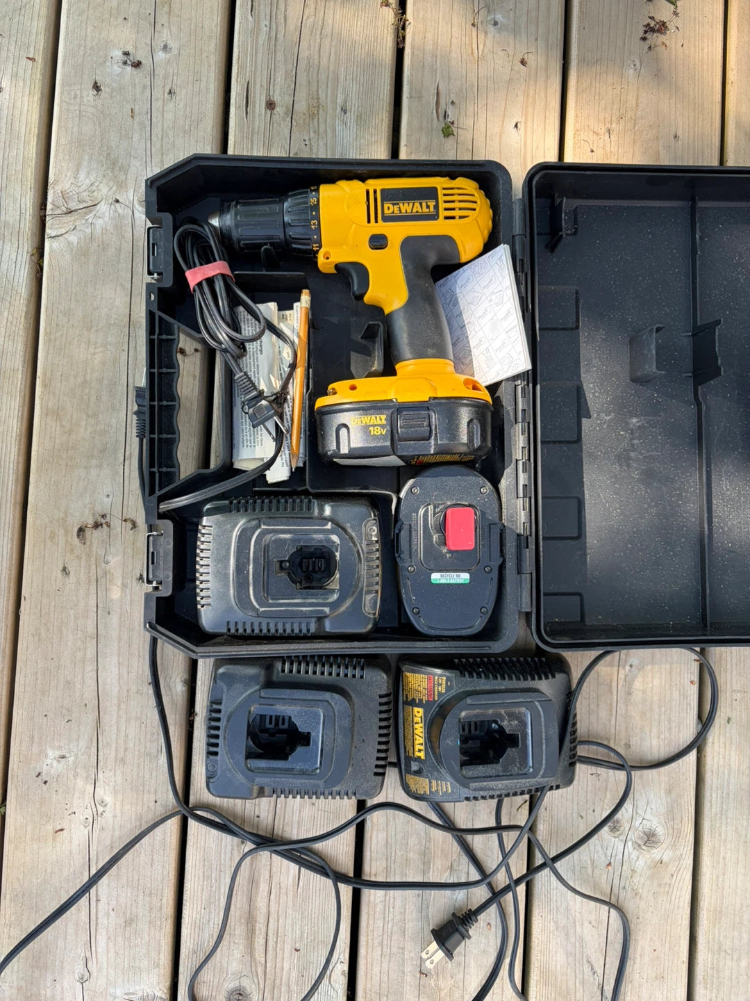 DeWalt 18V Cordless Drill with Case and Chargers