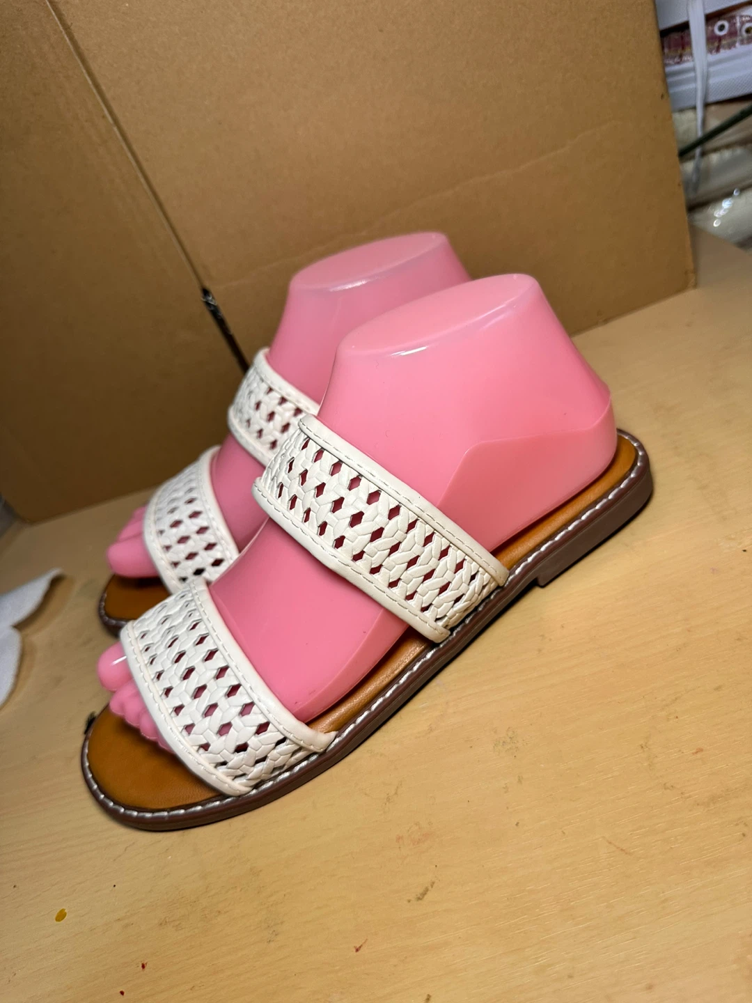 Women's White Woven Strap Slide Sandals